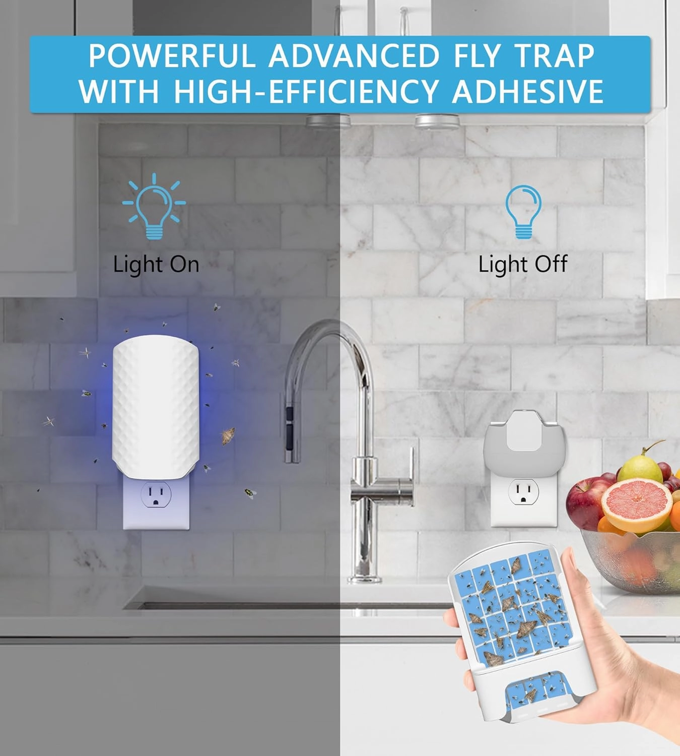 Flying Insect Trap for Indoors, Bug Killer Light Trap for Fruit Flies, Gnats, Moths, and Houseflies, 2 Devices   8 Refills, Best Fly Traps for Home, Kitchen, Bedroom, Plant Area, Garages