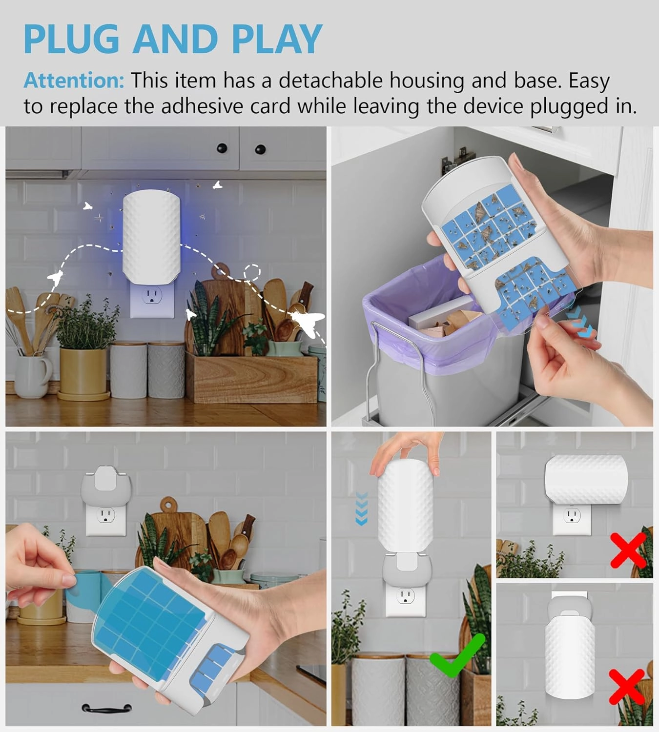 Flying Insect Trap for Indoors, Bug Killer Light Trap for Fruit Flies, Gnats, Moths, and Houseflies, 2 Devices   8 Refills, Best Fly Traps for Home, Kitchen, Bedroom, Plant Area, Garages