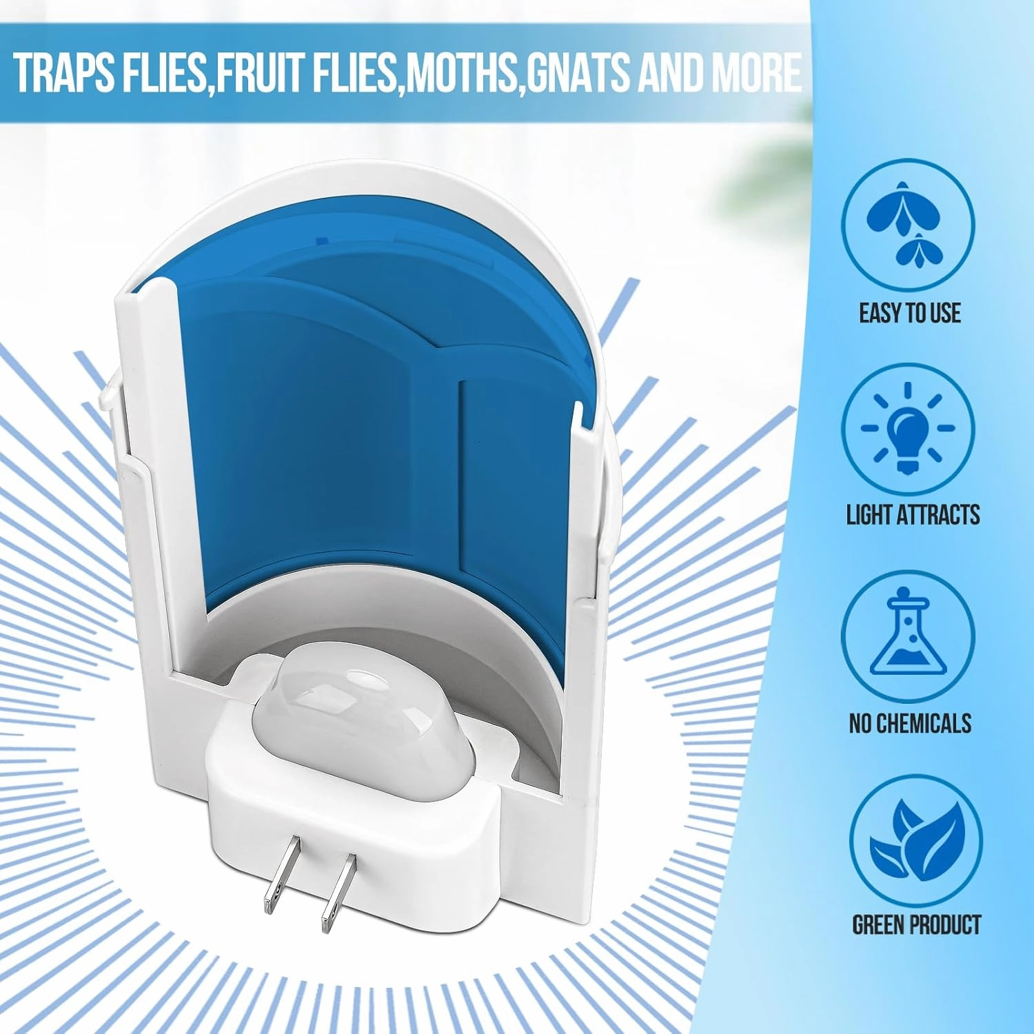Flying Insect Trap, Indoor Plug-in Fly Trap for Home, Mosquito Killer Indoor Gnat Moth Trap Fly Catcher with Night UV Light, Mosquito Attractant Bug Zapper for Home, Office (2 x Devices & 8 x Refills)