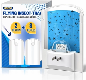 Flying Insect Trap, Indoor Plug-in Fly Trap for Home, Mosquito Killer Indoor Gnat Moth Trap Fly Catcher with Night UV Light, Mosquito Attractant Bug Zapper for Home, Office (2 x Devices & 8 x Refills)