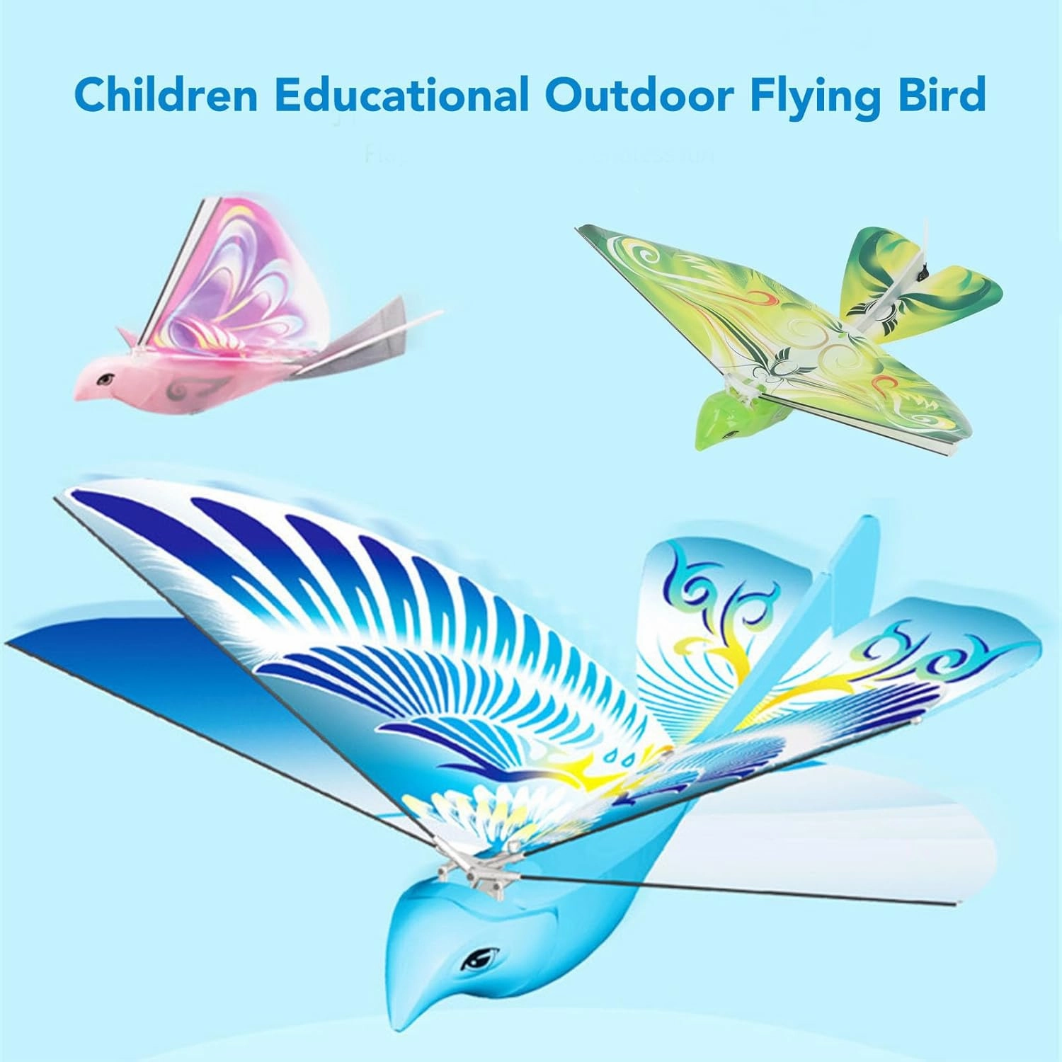 Flying RC Bird Toy 2.4GHz USB Charging LED Bionic Flapping Bird for Indoor Outdor (Green)