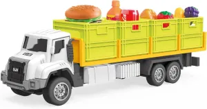 Food Transport Truck Toy for Age 3-8 Kids – Alloy Vehicles Head 1:40 Goods Trailer with Cargo Box and Food Model, Lights & Sounds (Transport Truck White)