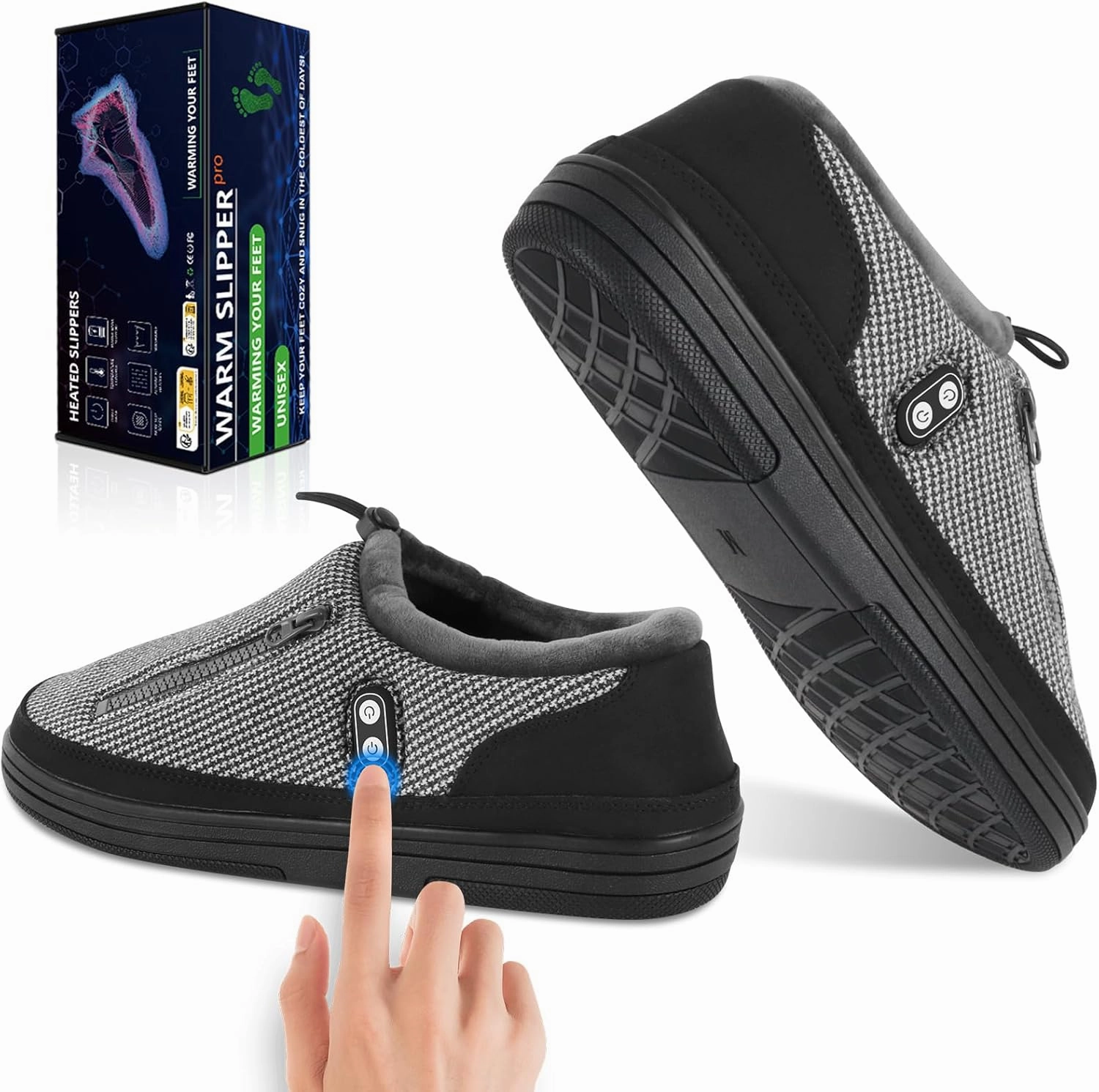 Foot Warmer, Kamlif Free-Moving Heating Pad Heated Slippers for Men Women, Rechargeable Electric Shoes Indoor House Shoes Plush Slip Outdoor Camping Feet Warmer with 5000 mAh Battery