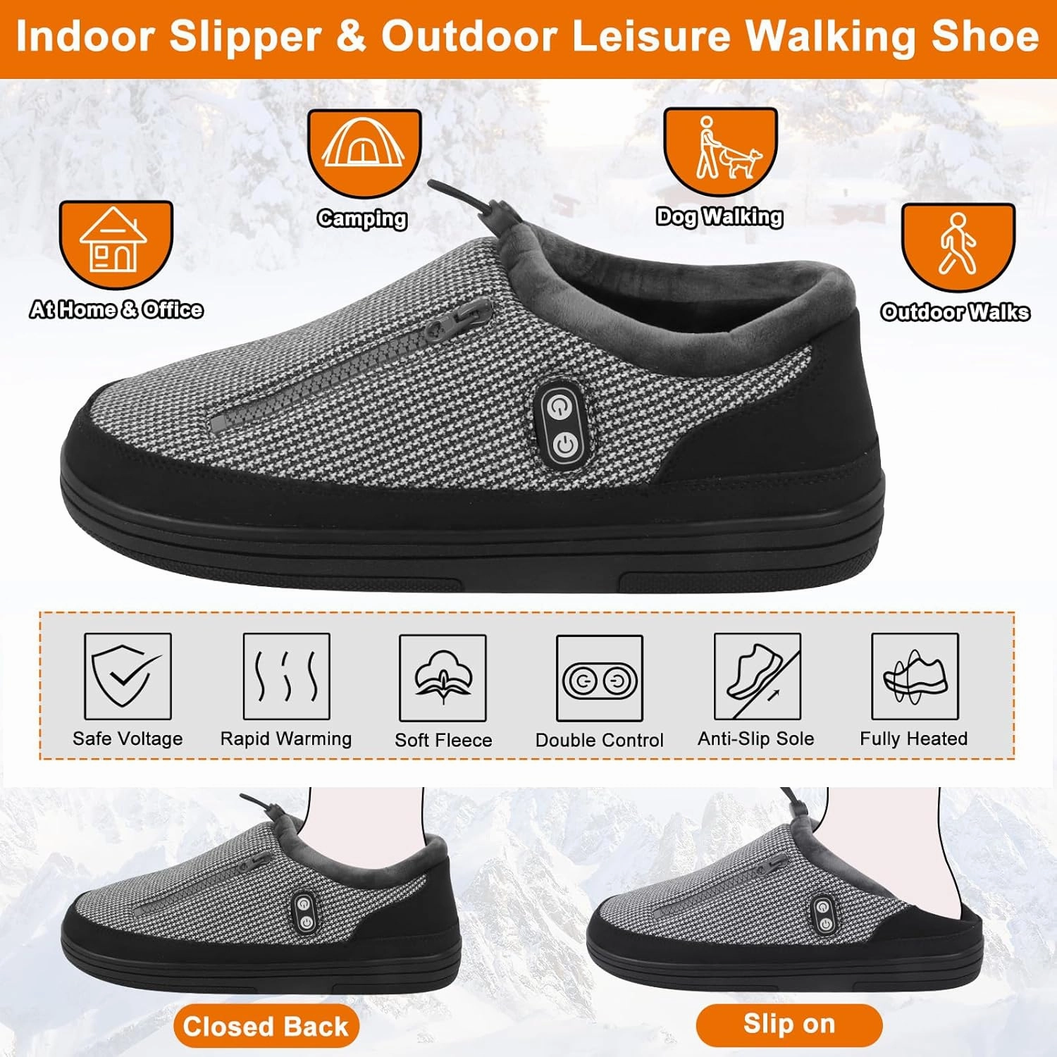 Foot Warmer, Kamlif Free-Moving Heating Pad Heated Slippers for Men Women, Rechargeable Electric Shoes Indoor House Shoes Plush Slip Outdoor Camping Feet Warmer with 5000 mAh Battery
