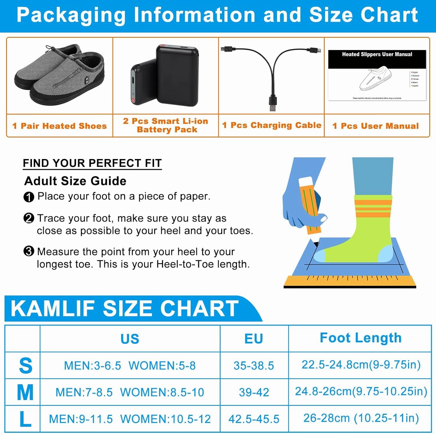 Foot Warmer, Kamlif Free-Moving Heating Pad Heated Slippers for Men Women, Rechargeable Electric Shoes Indoor House Shoes Plush Slip Outdoor Camping Feet Warmer with 5000 mAh Battery