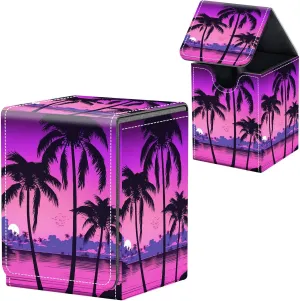 For MTG Deck Box, Fits 100  Single Sleeved Cards, Strong Magnet Card Deck Box, PU Leather Trading Card Storage Box, TCG, CCG Cards Secure Storage for Trading Card, Palm Trees Sunset Tropical
