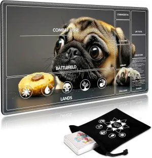 for MTG Playmat with Card Storage Bag,Non-Slip Rubber Base & Smooth Surface 24x14in,Beginner-Friendly Magic Mat for Commander Deck,Cute Dog