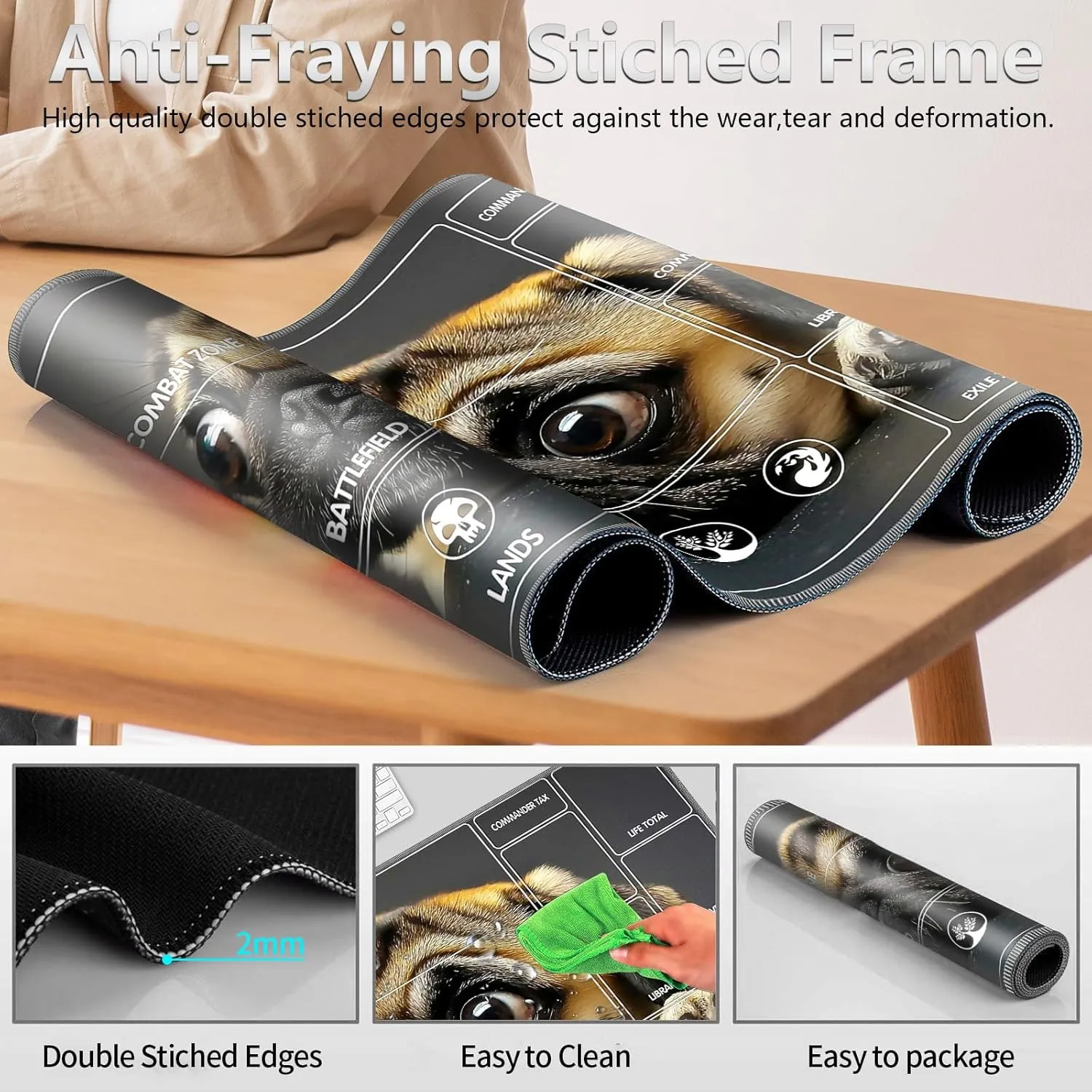 for MTG Playmat with Card Storage Bag,Non-Slip Rubber Base & Smooth Surface 24x14in,Beginner-Friendly Magic Mat for Commander Deck,Cute Dog