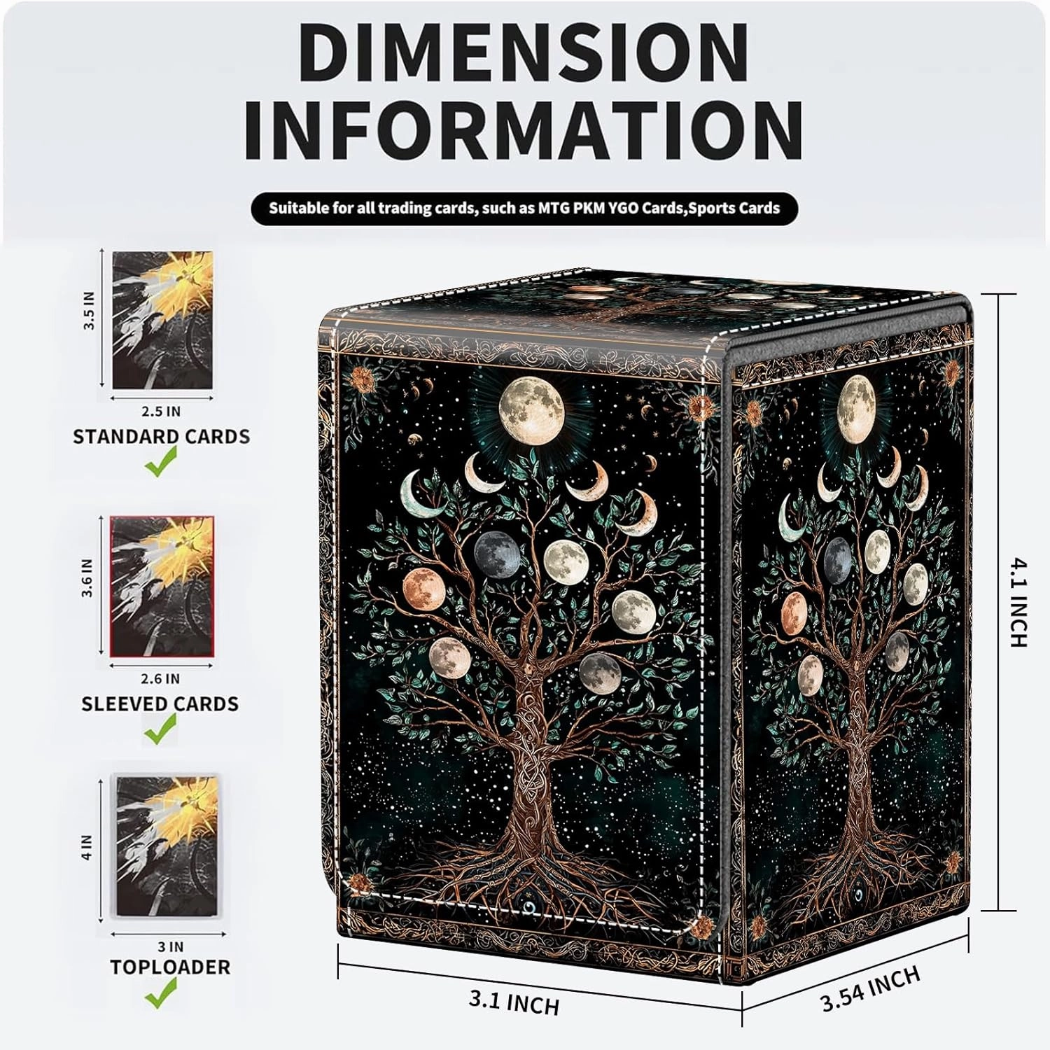 For MTG Deck Box, Fits 100  Single Sleeved Cards, Strong Magnet Card Deck Box, PU Leather Trading Card Storage Box, TCG, CCG Cards Secure Storage for Trading Card, Tree of Life and Moon