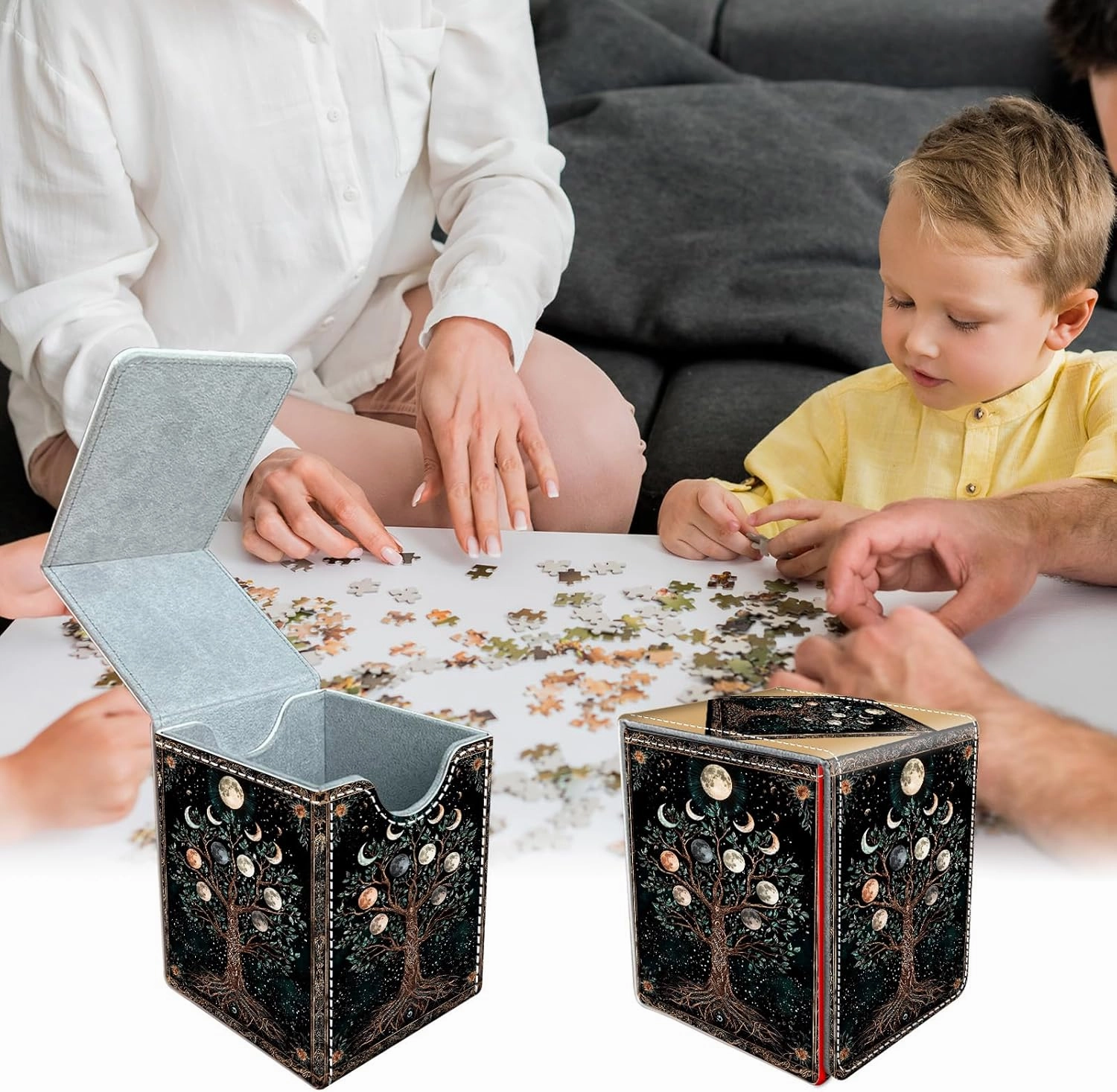 For MTG Deck Box, Fits 100  Single Sleeved Cards, Strong Magnet Card Deck Box, PU Leather Trading Card Storage Box, TCG, CCG Cards Secure Storage for Trading Card, Tree of Life and Moon