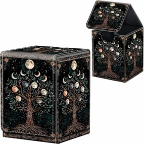 For MTG Deck Box, Fits 100  Single Sleeved Cards, Strong Magnet Card Deck Box, PU Leather Trading Card Storage Box, TCG, CCG Cards Secure Storage for Trading Card, Tree of Life and Moon