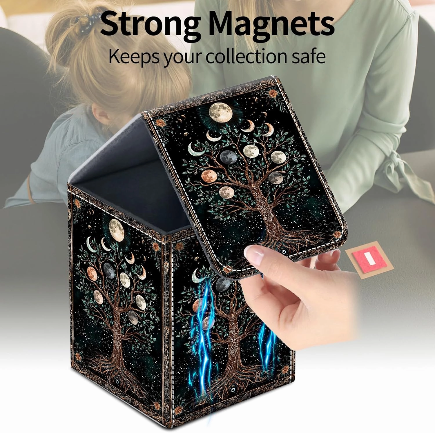 For MTG Deck Box, Fits 100  Single Sleeved Cards, Strong Magnet Card Deck Box, PU Leather Trading Card Storage Box, TCG, CCG Cards Secure Storage for Trading Card, Tree of Life and Moon