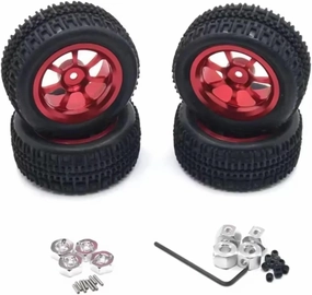 for Wltoys for Wpl for Mn LC for Jjrc HL 1/12 Metal Upgrade Wheel Tire Remote Control Car Parts and Accessories Replacement and Upgrade RC Car DIY Parts(Red)