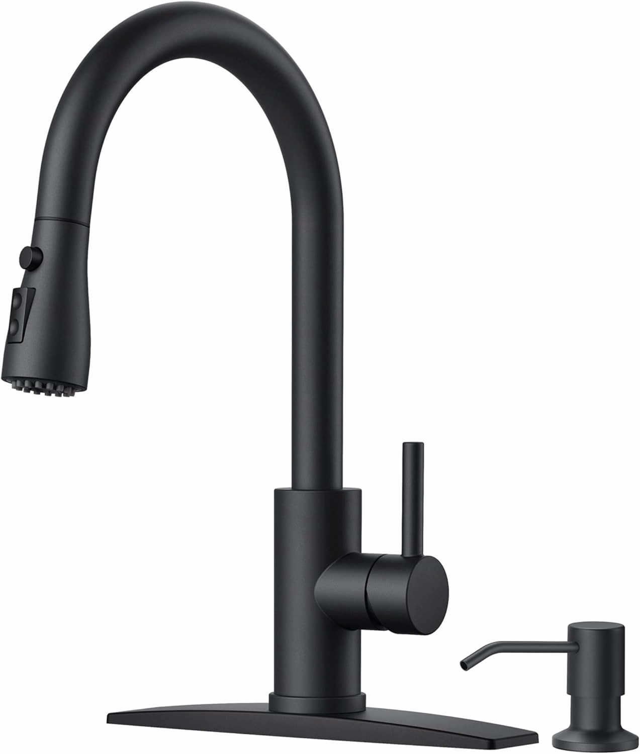 FORIOUS Black Kitchen Faucet with Soap Dispenser and Pull Down Sprayer, High Arc Single Handle Classic 3 Modes Stainless Steel Faucet for Kitchen Sink Farmhouse RV Bar Laundry Camper