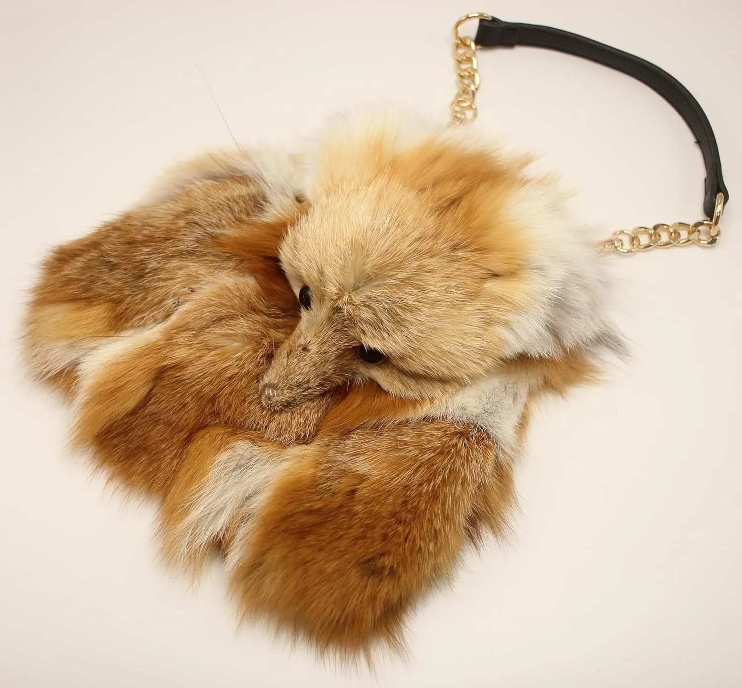 Fosrion Luxury Real Fox Fur Handbag Bag with Realistic Fox Head Detail