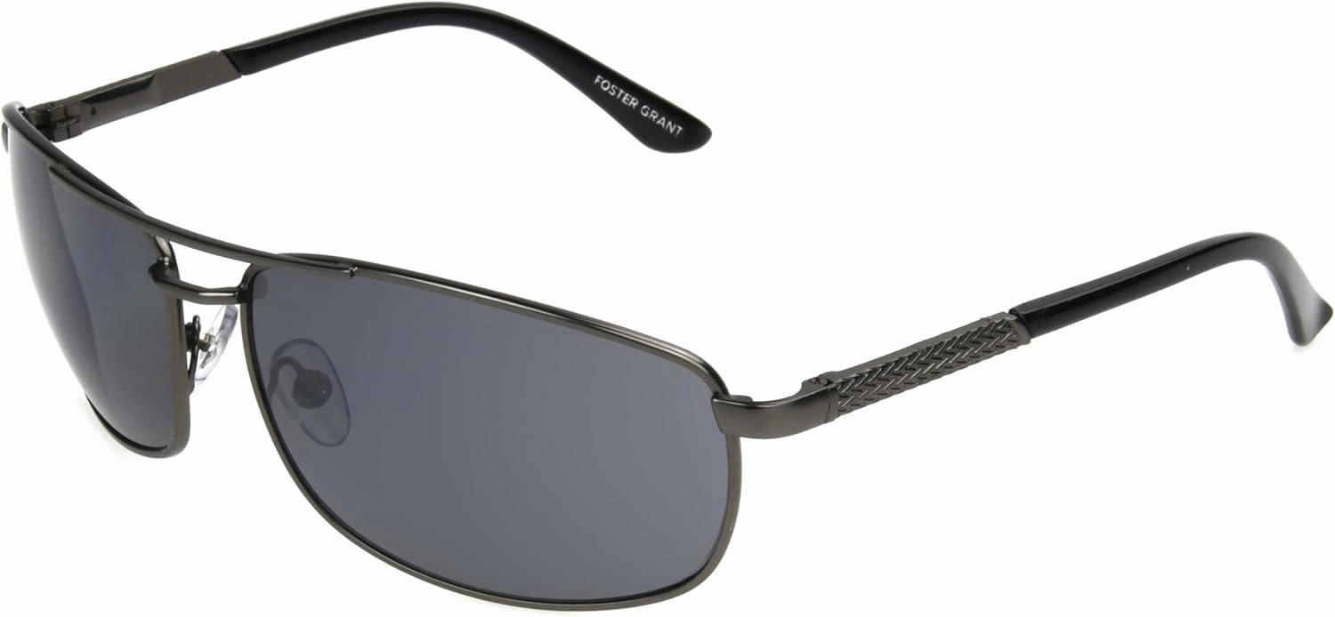Foster Grant Men's Oscar Wrap Sunglasses, Gunmetal/Smoke, 64 mm
