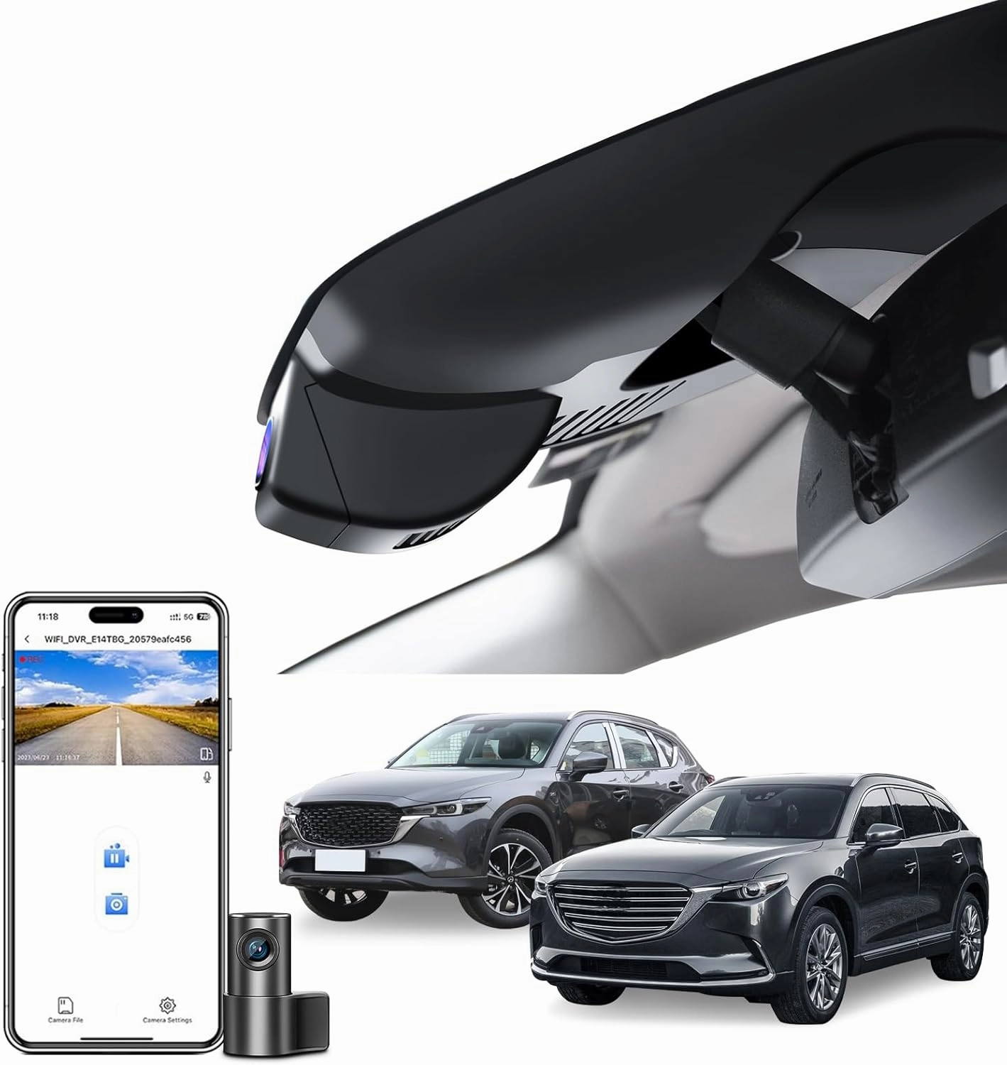 Front 4K & Rear 1080p Dash Cam for Mazda CX5 2019-2025 & CX-9 2020-2025 2.5S Select Preferred Carbon Edition Plus Turbo Signature Touring Signature Grand Touring Sport, WiFi & App, 128GB Card