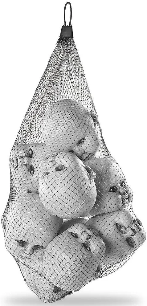 Fun Express 12 Plastic Halloween Doll Heads in Mesh Bag - 3 1/2" Creepy Baby Heads for Halloween Decorations, Party Supplies, Scary Home Décor