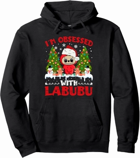 Funny Christmas I’m Obsessed With Labubu Feral Labubu Xmas Pullover Hoodie