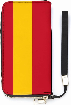 FunnyStar Spanish Flag Travel Wallet Leather Wristlet Purse Portable Case For Boarding Pass ID Money Tickets With Zipper