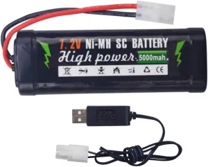 Fytoo 1PCS 7.2V 5000mAh NiMH Battery with KET-2P Plug with 1PCS USB Charging Cable for RC Truggy Buggy Tanks Racing RC Cars Trucks High Power with Tamiya Connector Battery