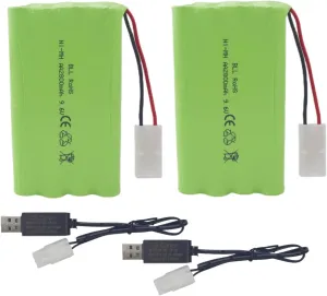 Fytoo 2PCS 9.6V 2800mah AA Rechargeable Batteries with Tamiya Plug with USB Charging Cable for RC Toy Cars Trucks Tanks Engineering Vehicles Remote Control Boats Rechargeable Batteries