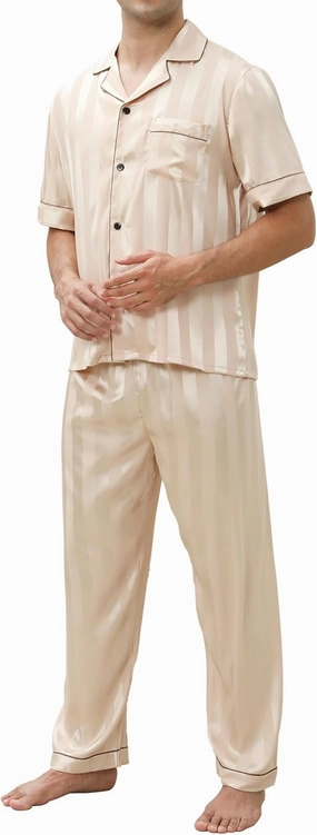 GAESHOW Mens Silk Pajama Set, Short Sleeve Silk Satin Pajamas for Men Soft Mens Loungewear Sets 2 Piece Button Down Pjs Set