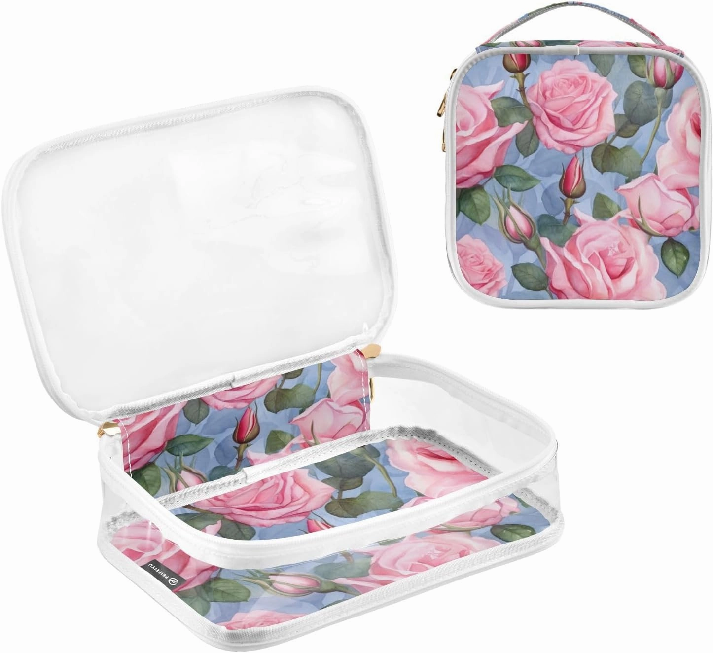 GAIGEO Colorful Pink Roses on the Watercolor Clear Makeup Bag 2 Piece, Toiletry Bag for Traveling, Womans Travel Toiletry Bag, 2 Pack