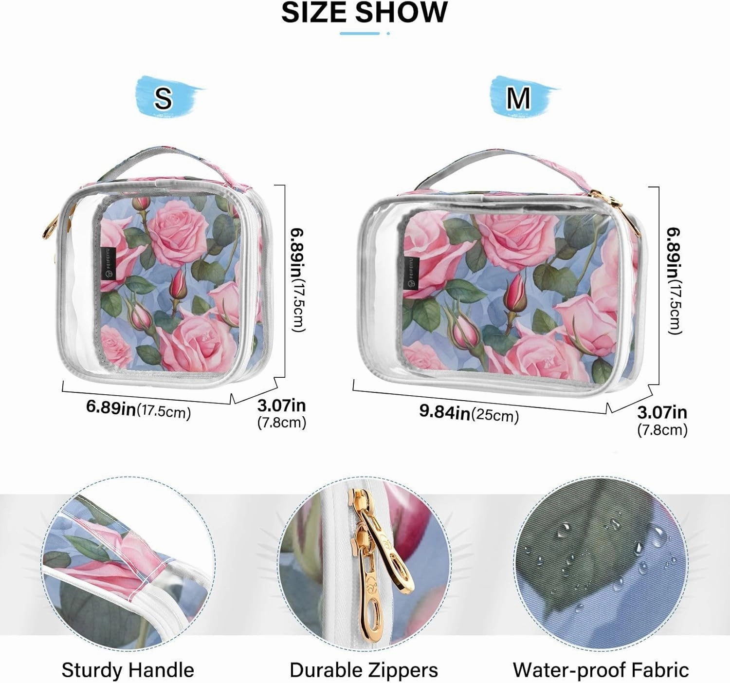 GAIGEO Colorful Pink Roses on the Watercolor Clear Makeup Bag 2 Piece, Toiletry Bag for Traveling, Womans Travel Toiletry Bag, 2 Pack