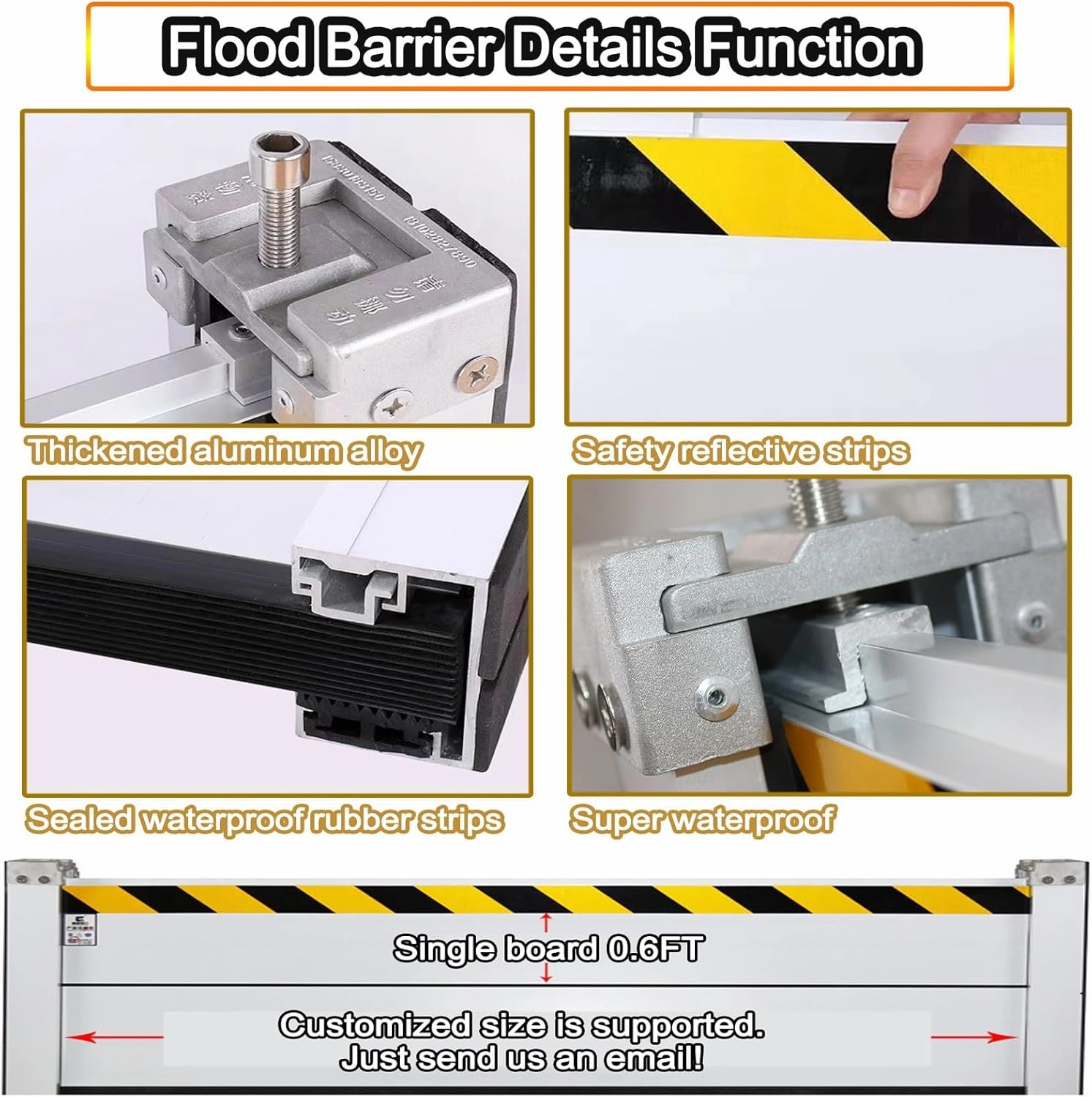 Garage/Home/Doors Metal Flood Control Barrier 3/4/5/6/7/8/9/10/11/12/13/14/15/16ft Aluminum Flood Protection Barriers Shield Interior/External Mounting Upright Reusable Removable Water(H 2.6ft