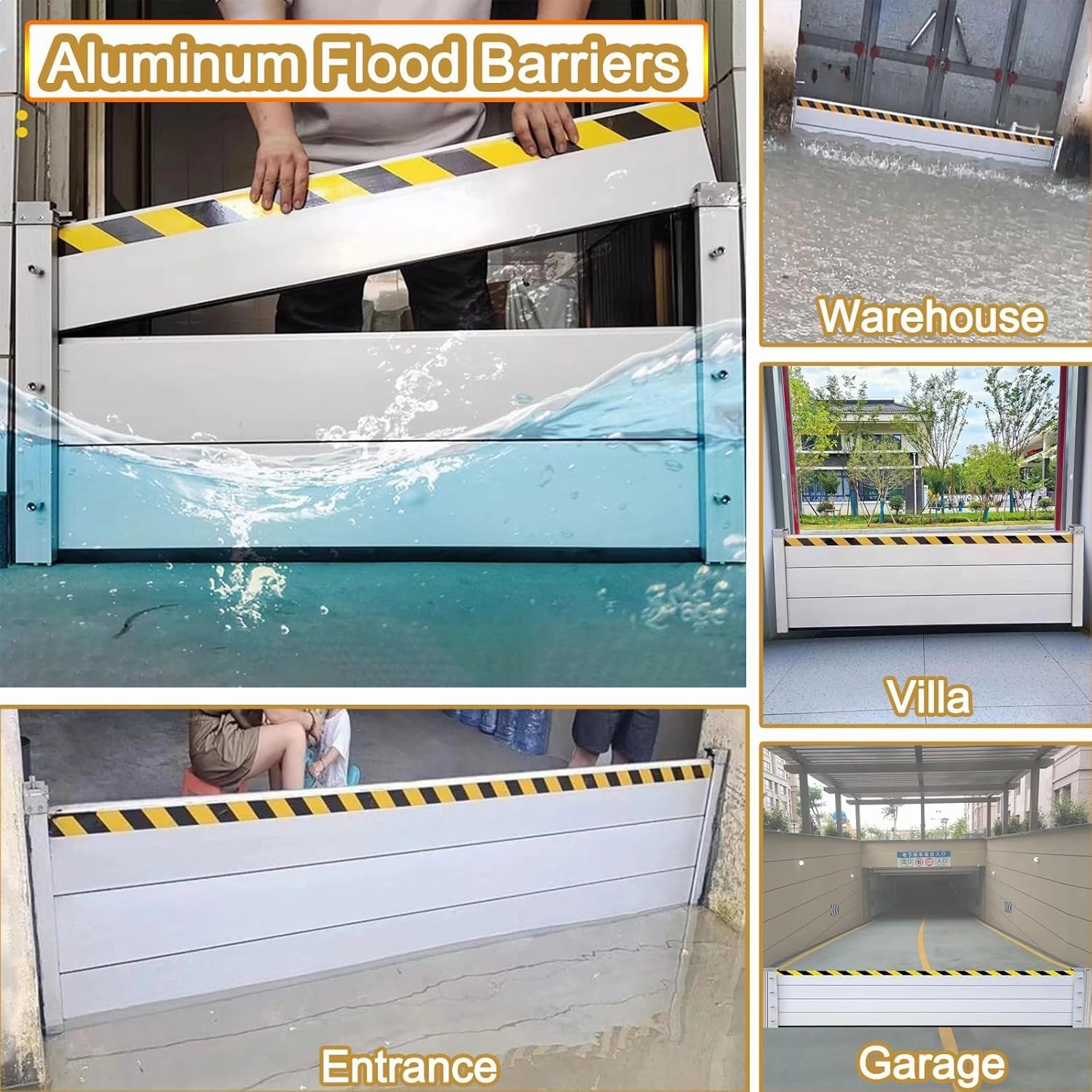 Garage/Home/Doors Metal Flood Control Barrier 3/4/5/6/7/8/9/10/11/12/13/14/15/16ft Aluminum Flood Protection Barriers Shield Interior/External Mounting Upright Reusable Removable Water(H 2.6ft