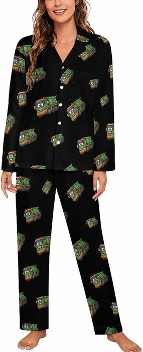 Garbage Truck Printed Women's Long Sleeve Pajama Set Soft Lounge Pjs Sleepwear