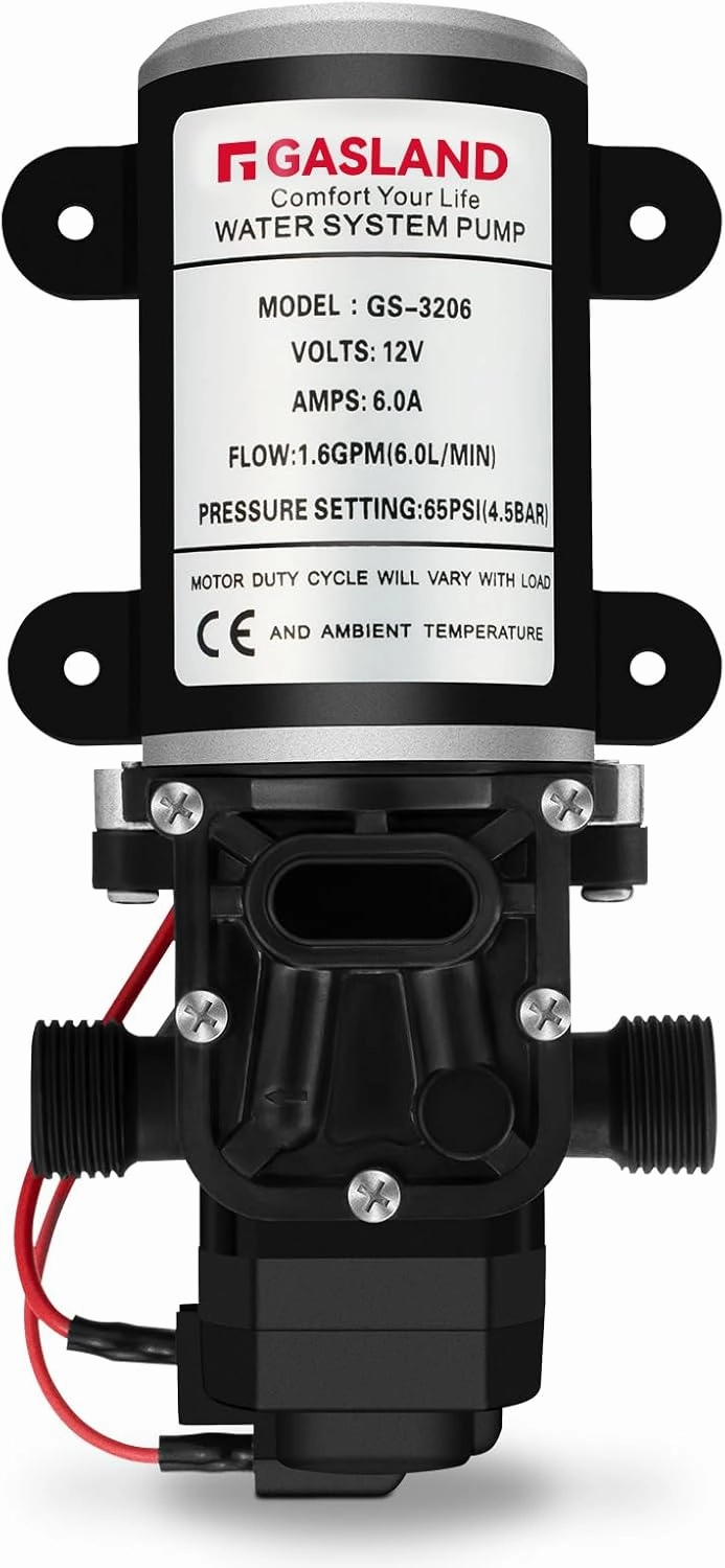 GASLAND Water Pressure Pump, 12V DC 1.6 GPM 65 PSI Diaphragm Water Pump for RV Caravan Marine Fishing Boat Lawn