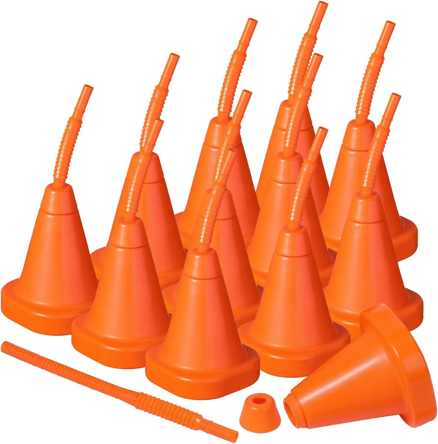 Gerrii Construction Cone Cups with Straws Bulk, Plastic Race Car Party Cups with Straws Set Reusable for Traffic Race Car Birthday Party Supplies, 10 oz(Orange,12 Pieces)