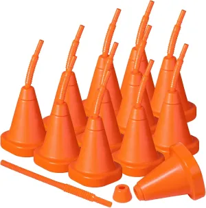 Gerrii Construction Cone Cups with Straws Bulk, Plastic Race Car Party Cups with Straws Set Reusable for Traffic Race Car Birthday Party Supplies, 10 oz(Orange,12 Pieces)