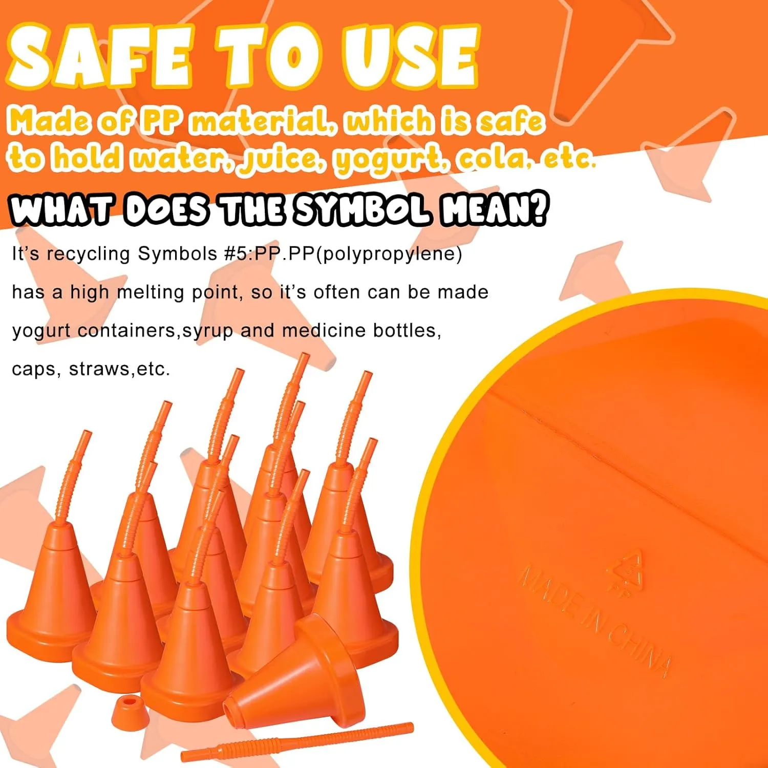 Gerrii Construction Cone Cups with Straws Bulk, Plastic Race Car Party Cups with Straws Set Reusable for Traffic Race Car Birthday Party Supplies, 10 oz(Orange,24 Pieces)