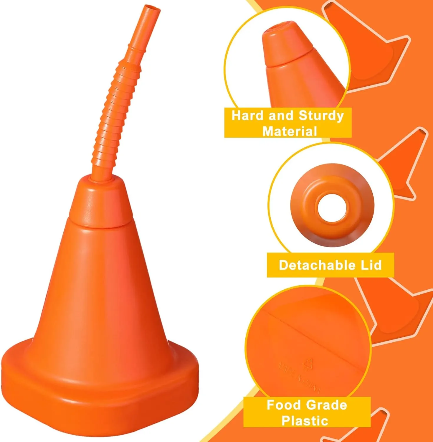Gerrii Construction Cone Cups with Straws Bulk, Plastic Race Car Party Cups with Straws Set Reusable for Traffic Race Car Birthday Party Supplies, 10 oz(Orange,24 Pieces)