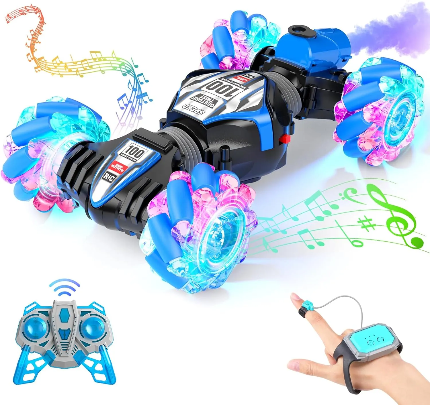 Gesture Sensing RC Stunt Car - Remote Control Car Toys with Light, Music & Spray 2.4GHz Hand Controlled Toys Gifts for 8-12 Boys Kids