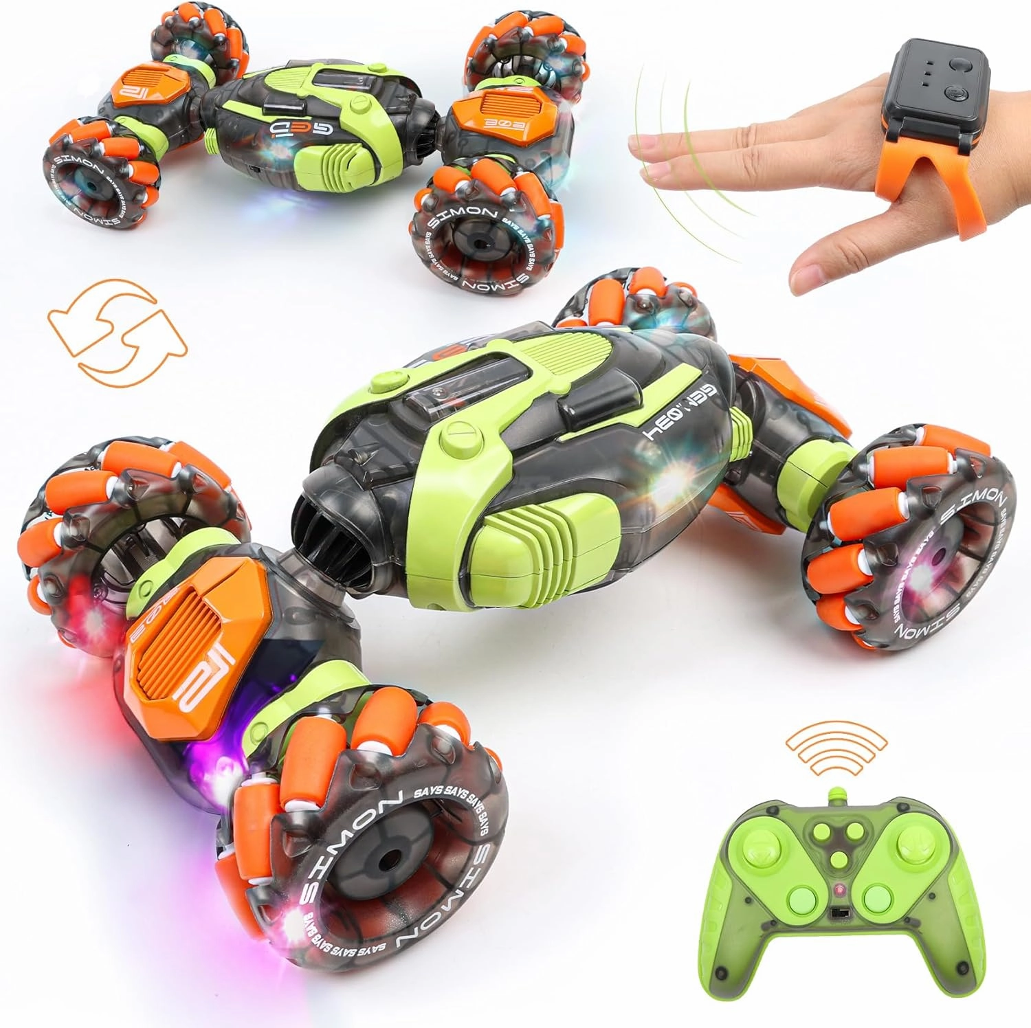 Gesture Sensing RC Stunt Car - Remote & Hand-Controlled Drift Toy for Kids Ages 5-7 6-8 9 10 11 12 Year Old, 4WD, Double-Sided Driving with Lights & Music