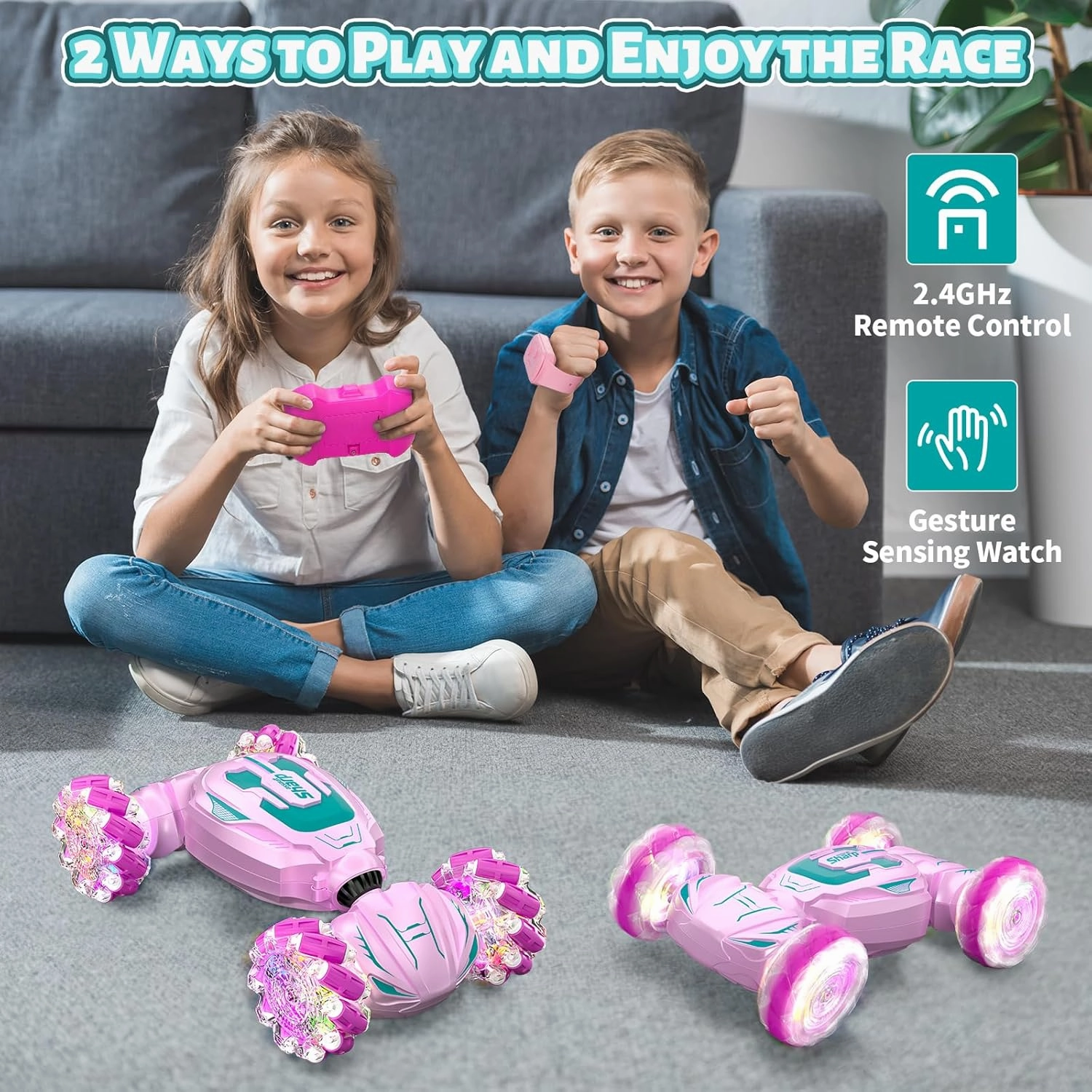Gesture Sensing RC Stunt Car, Pink Remote Control Car for Girls Birthday Gifts, Pink RC Car for Kids Age 6-12, 2.4Ghz Hand Controlled Twist Cars, 360° Rotating Cars Toy for Girls Age 8 9 10 11 