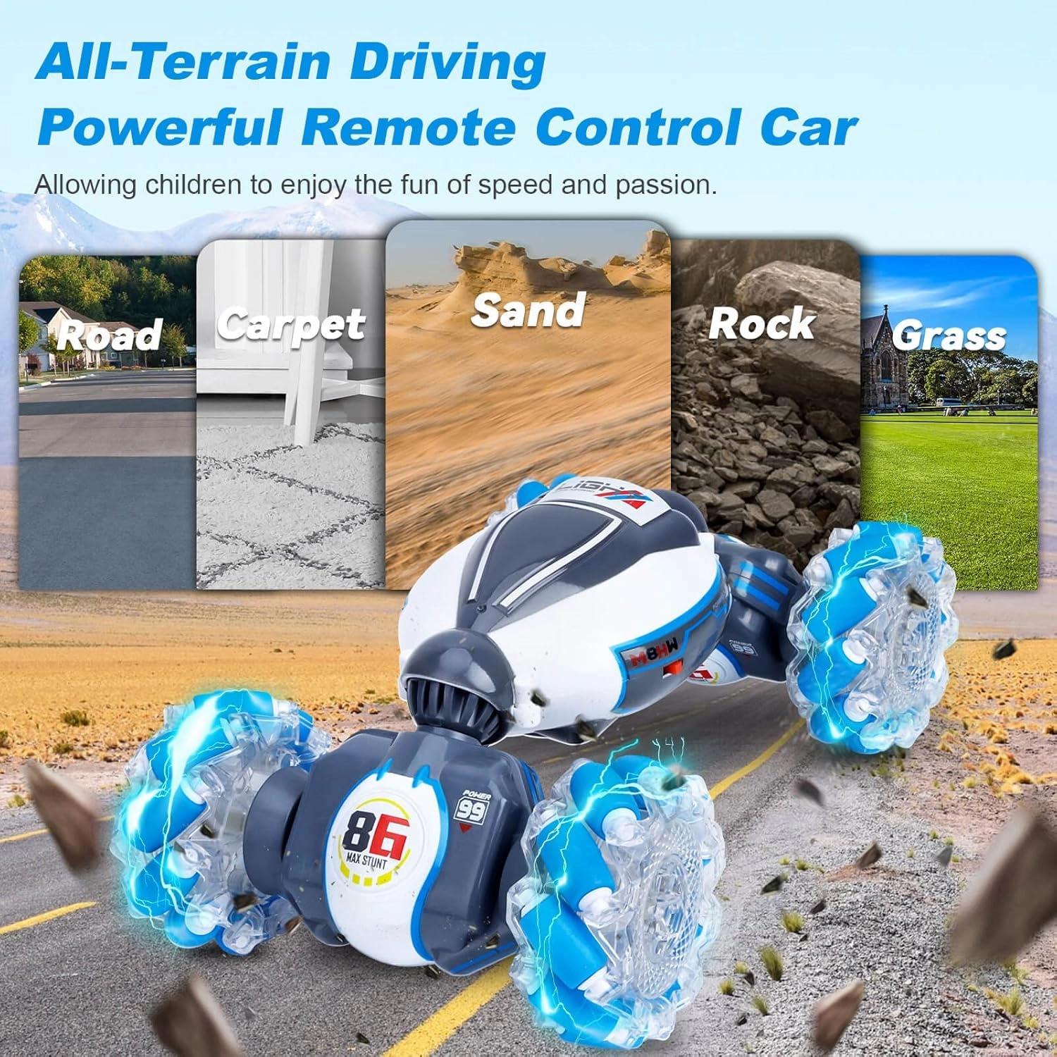 Gesture Sensing RC Stunt Car, Toys for Boys Girls 6-12 Year Old 4WD Remote Control Car 360° Rotate Transform Off-Road Drift RC Toy with Lights Music, 2.4Ghz Hand Control Birthday Xmas Gifts