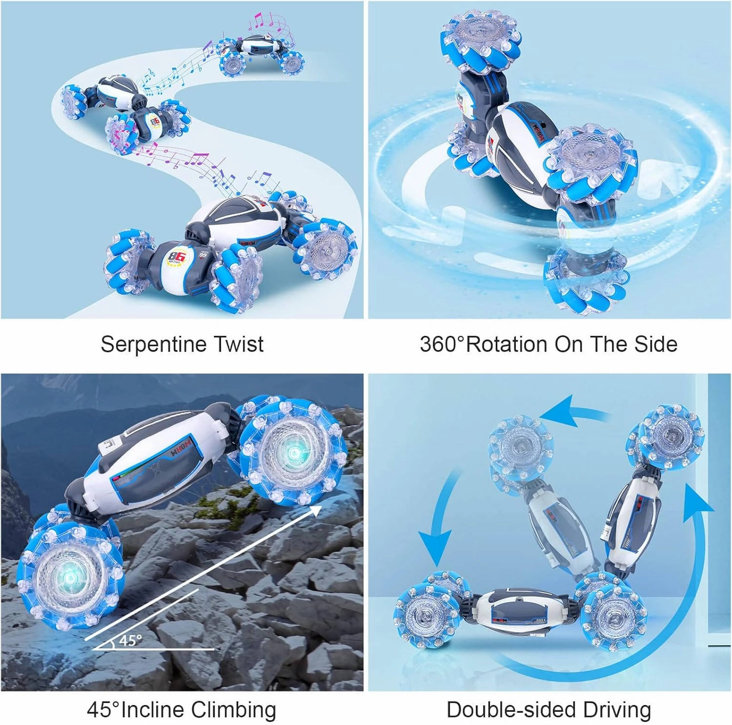 Gesture Sensing RC Stunt Car, Toys for Boys Girls 6-12 Year Old 4WD Remote Control Car 360° Rotate Transform Off-Road Drift RC Toy with Lights Music, 2.4Ghz Hand Control Birthday Xmas Gifts