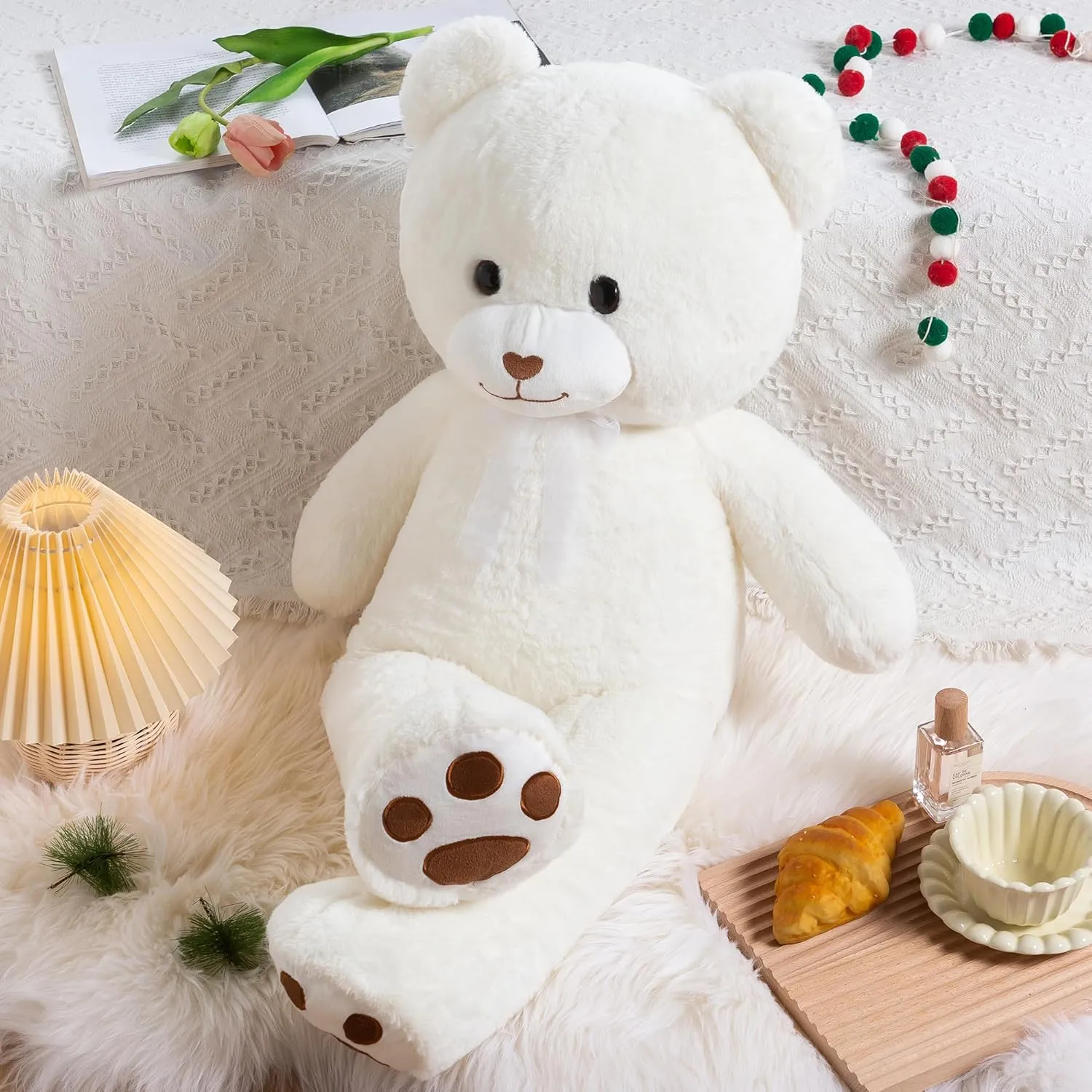 Giant Stuffed Animal White Large Teddy Bear Plush Toy for Girlfriend Women Kids for Valentines Birthday