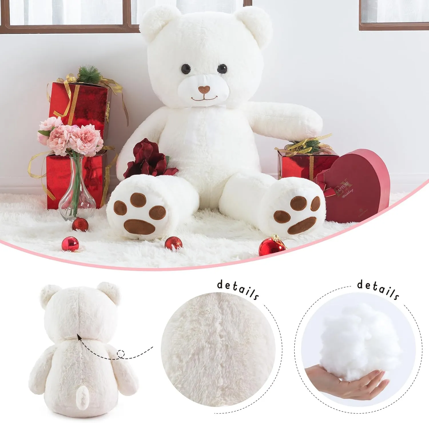Giant Stuffed Animal White Large Teddy Bear Plush Toy for Girlfriend Women Kids for Valentines Birthday