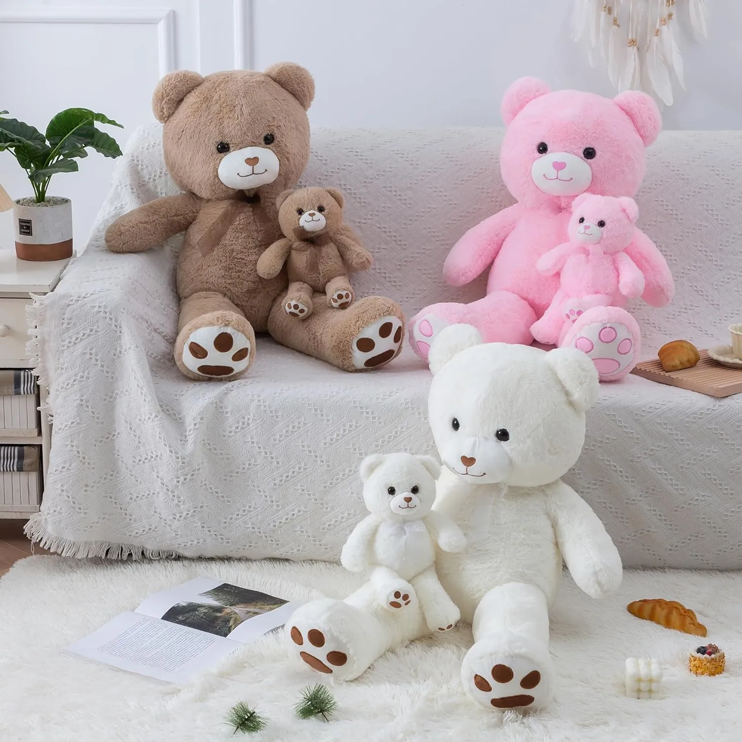 Giant Stuffed Animal White Large Teddy Bear Plush Toy for Girlfriend Women Kids for Valentines Birthday