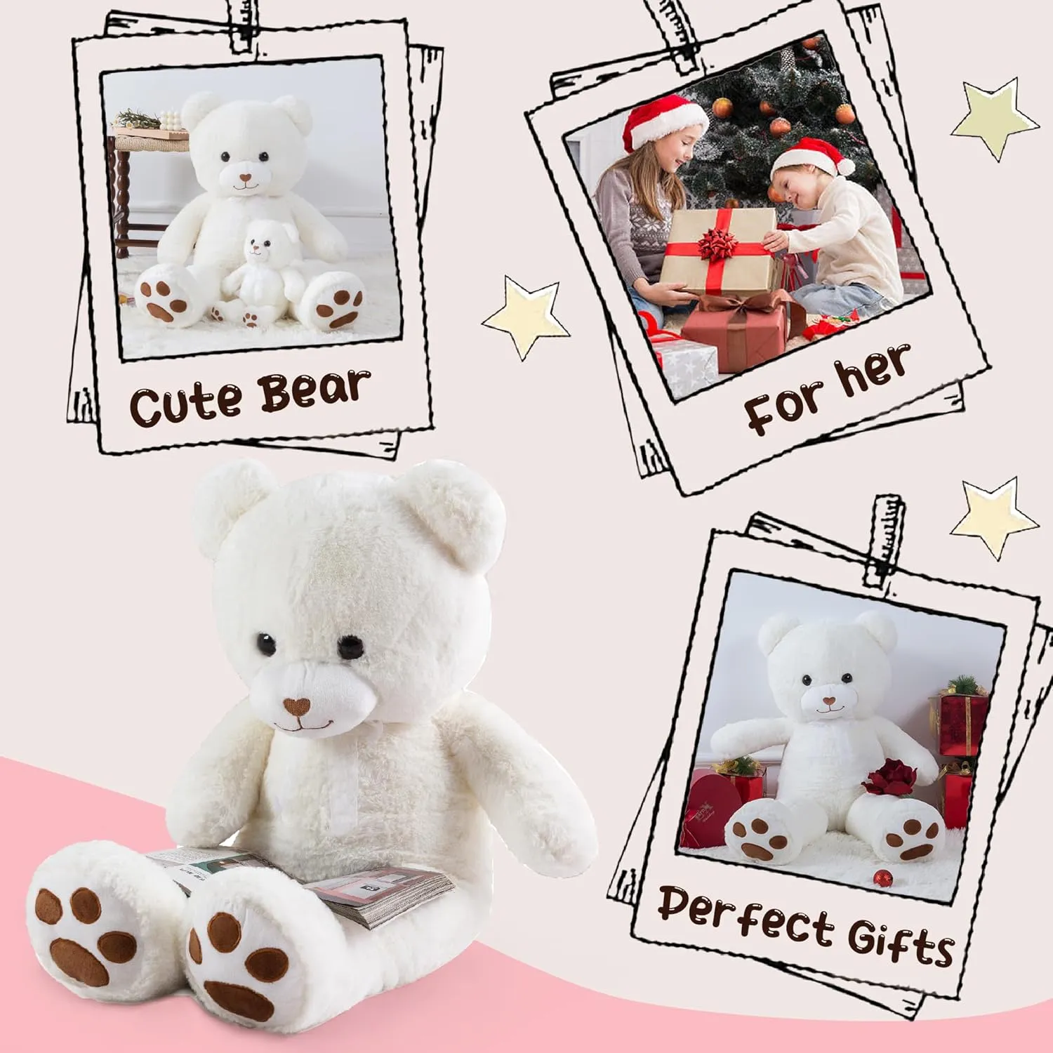 Giant Stuffed Animal White Large Teddy Bear Plush Toy for Girlfriend Women Kids for Valentines Birthday