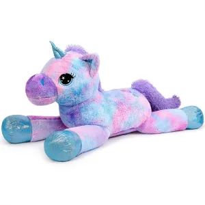 Giant Unicorn Stuffed Animal Plush Toy 43.3inch Soft Unicorn Plush Pillow 1.1m Large Big Horse Plushy Fluffy Fat Oversized Plushie Multicolored Unicorn Gift for Kids Girls, 43.3inch/110cm, Blue