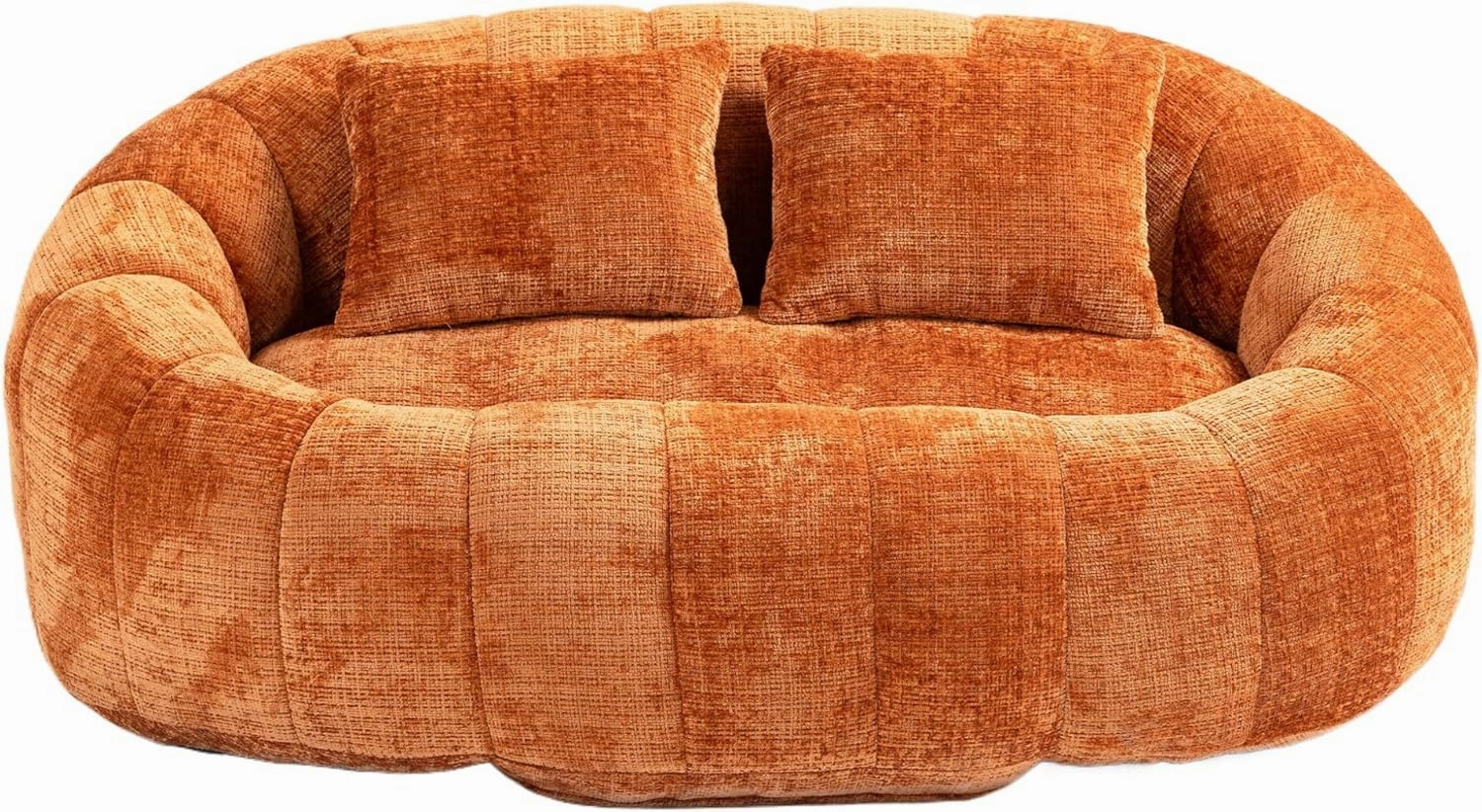 Giant Bean Bag Chair Couch, 59''W Oversized Bean Bag Sofa with Foam Filler, Lazy Loveseat Chair with 2 Pillows, Beanbag Lounger for Living Room, Game Room (Orange)