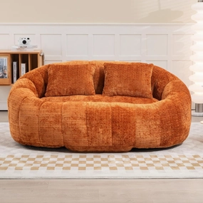 Giant Bean Bag Chair Couch, 59''W Oversized Bean Bag Sofa with Foam Filler, Lazy Loveseat Chair with 2 Pillows, Beanbag Lounger for Living Room, Game Room (Orange)