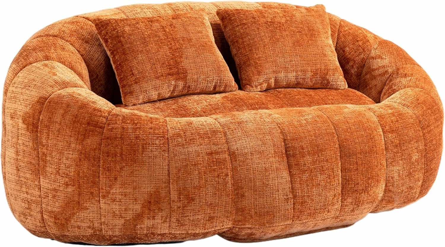 Giant Bean Bag Chair Couch, 59''W Oversized Bean Bag Sofa with Foam Filler, Lazy Loveseat Chair with 2 Pillows, Beanbag Lounger for Living Room, Game Room (Orange)